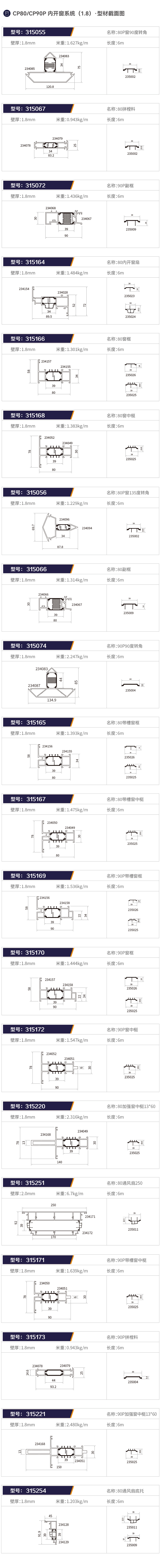 內(nèi)開窗系統(tǒng)鋁材